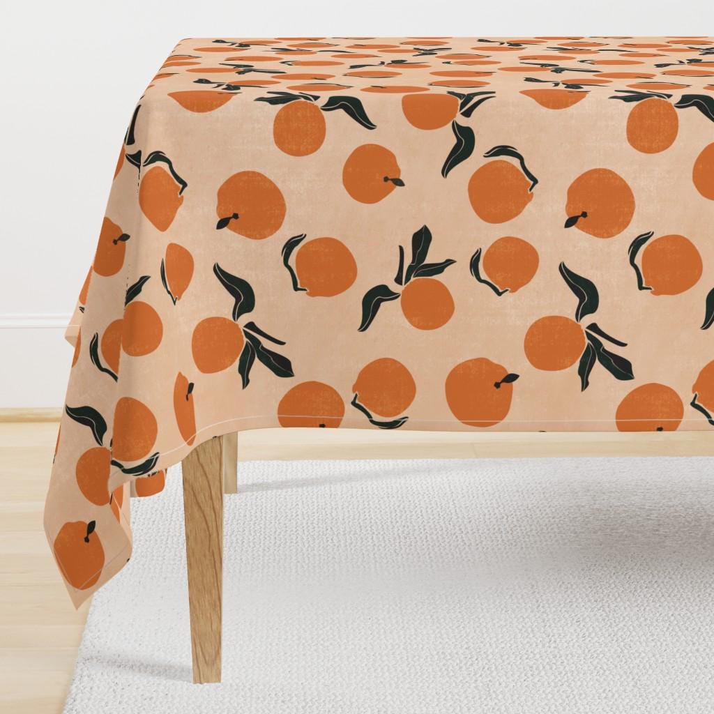 Nappe en Lin - Années 70 - 120x120 - jaune orange - Maison Masarin