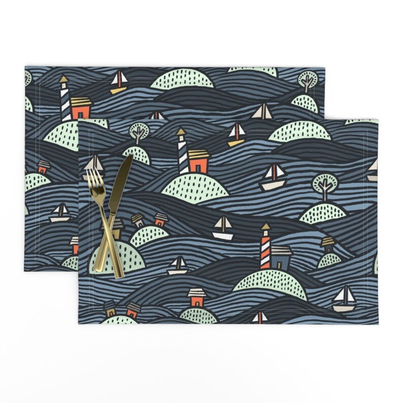 Boats Placemats set of 2 Islands on the Lake by Etsy