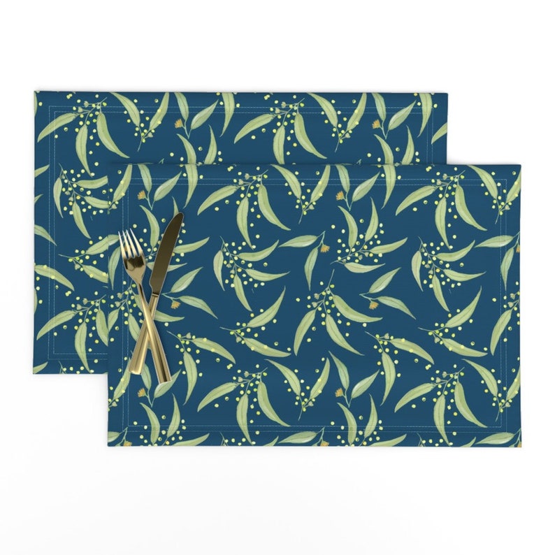 Australian Flora Placemats set of 2 Wattle & Gum Teal by Etsy