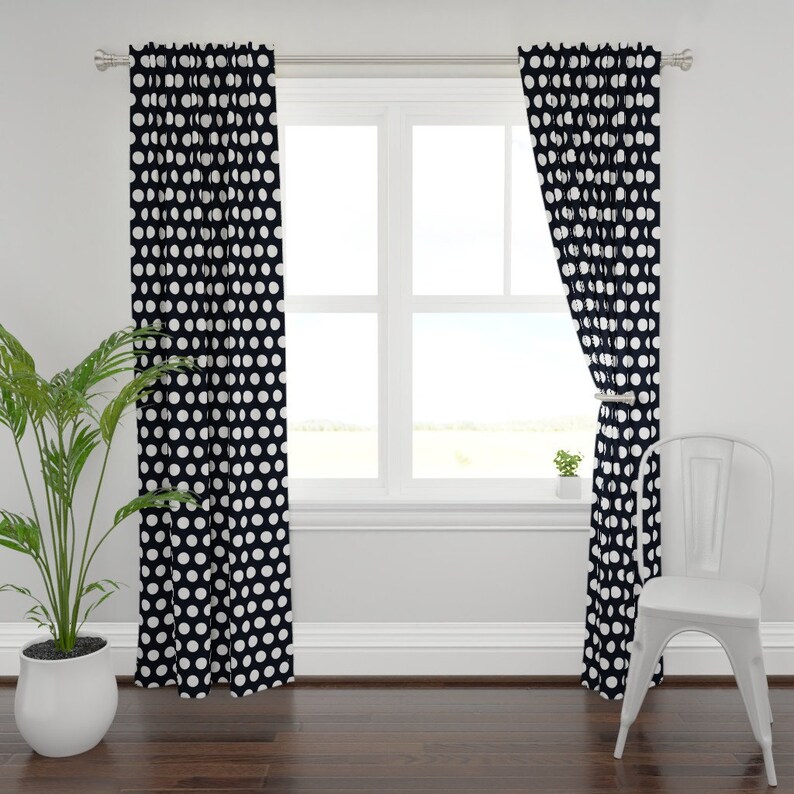 Dots Curtain Panel Retro Custom Curtain Panel by Spoonflower Polka Dot White Black by juliesfabrics