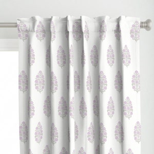 India Floral Curtain Panel - Lavender Mughal Flower by etienne - Pastel Flowers Lavender And Green Custom Curtain Panel by Spoonflower