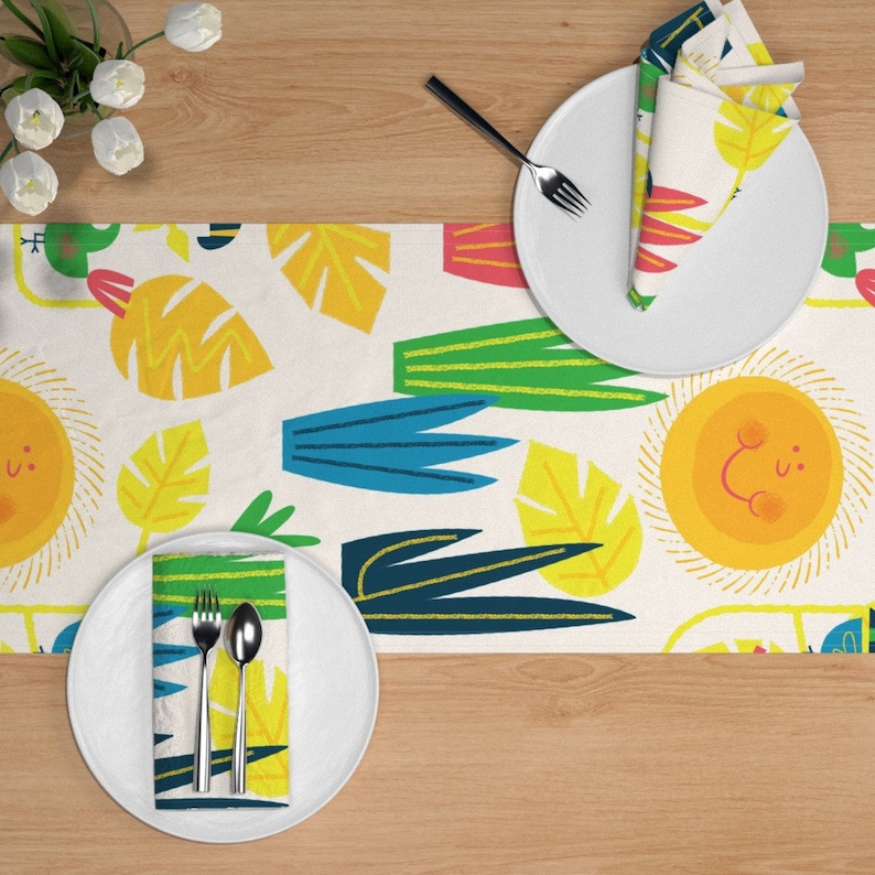 Kawaii Paradise Palm Leaves Animal Cotton Sateen Table Runner by Spoonflower Toucan by edward/_elementary Tropical Bird Table Runner