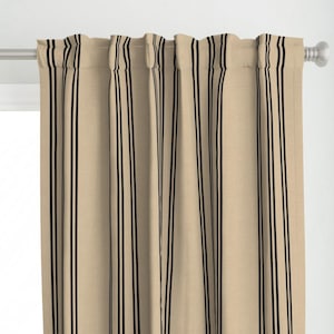 Coastal Stripe Curtain Panel - Aegean Stripe Tan by holli_zollinger - Khaki Black Ticking Stripe Custom Curtain Panel by Spoonflower