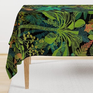 Tropical Tablecloth - Gardening In The Tropics by hnldesigns - Palm Leaves Jungle Garden Summer Cotton Sateen Tablecloth by Spoonflower