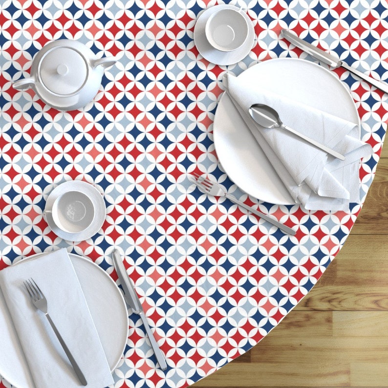 Mod Red White Blue Round Tablecloth American Diamonds by Etsy