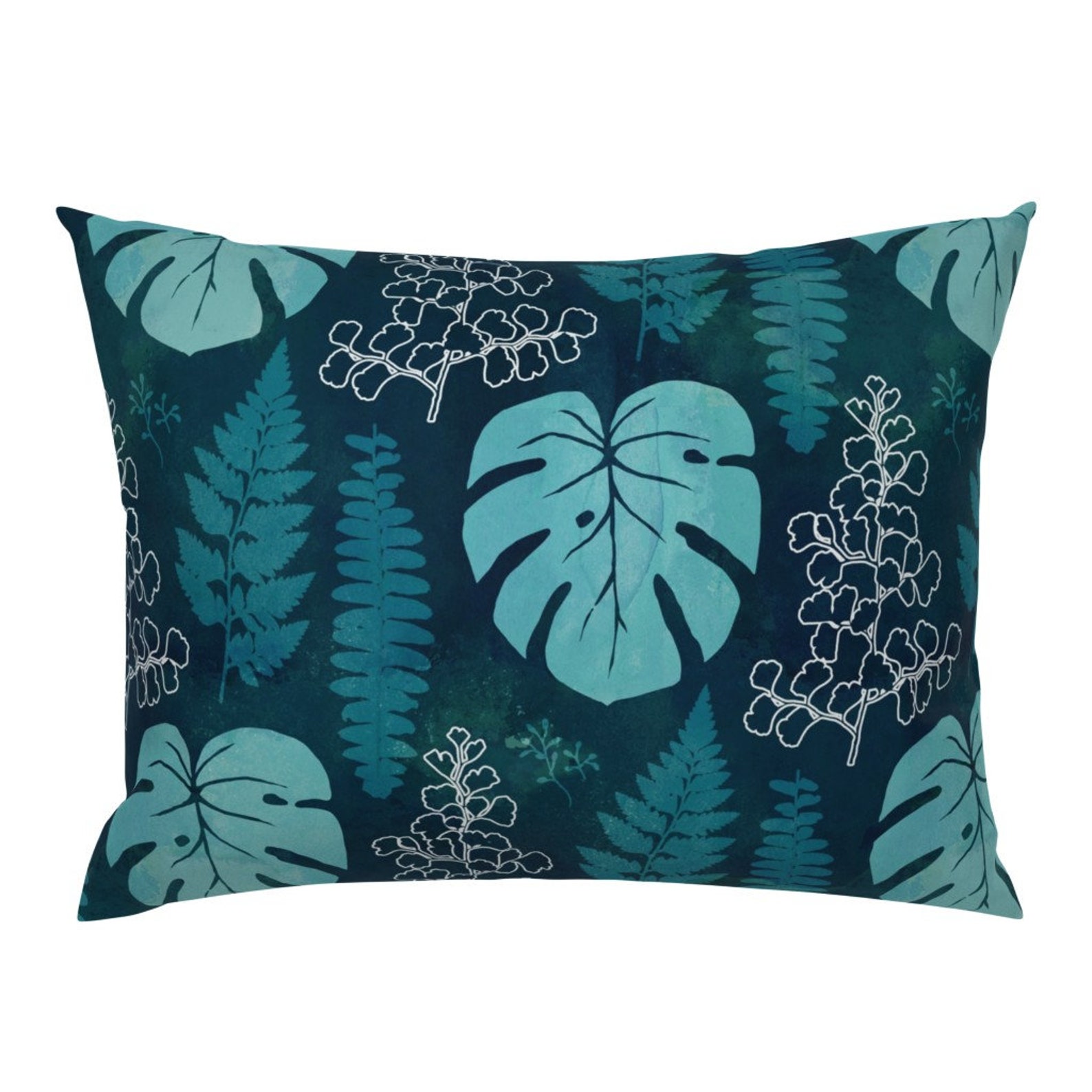 Jungle Pillow Sham Dark Green Teal Tropical Leaves by adenaj Etsy