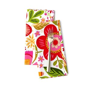 Floral Dinner Napkins (Set of 2) - Brightly Floral Jumbo Scale by creativeinchi - Flowers Botanical Garden Pink Cloth Napkins by Spoonflower