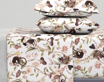 Chinoiserie Sheets - Chinoiserie Flowers by utart - Whimsical Antique Rococo Drunk Monkey Cotton Sateen Sheet Set Bedding by Spoonflower