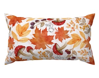 Mushrooms Accent Pillow - Mushrooms In Autumn by adenaj - Toadstools Fungus Fungi Fall Autumn Rectangle Lumbar Throw Pillow by Spoonflower