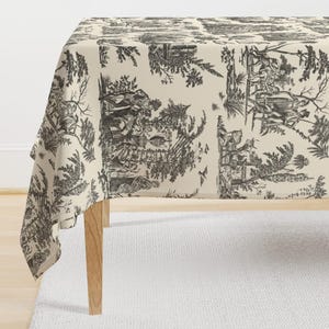 Toalha de mesa Cream Toile - Toile de Marselha por peacoquettedesigns - Toalha de mesa romântica de cetim de algodão tradicional francesa por Spoonflower