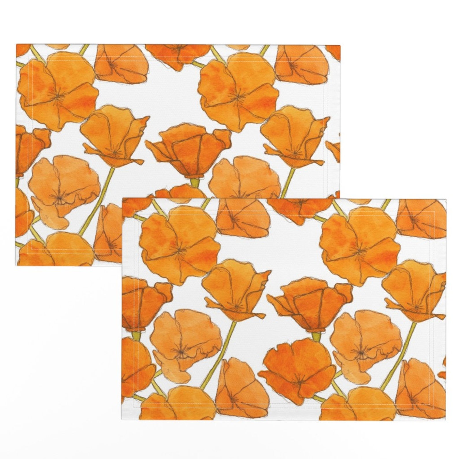 Floral Placemats set of 2 Poppy Pattern by Studiodena Etsy