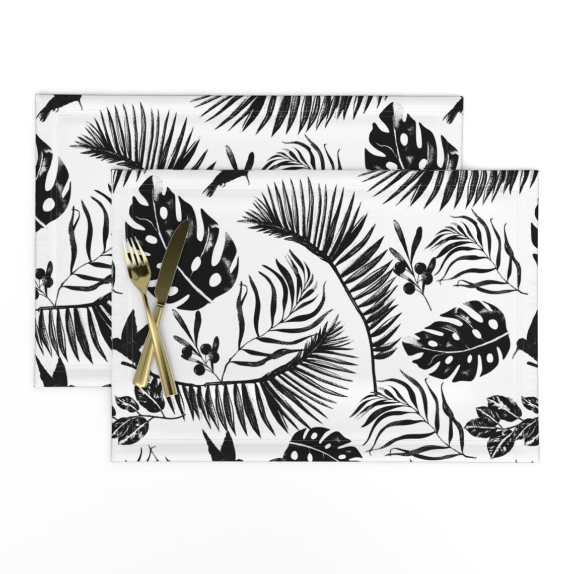 Jungle Placemats set of 2 Black and White Tropical Leaf by Etsy