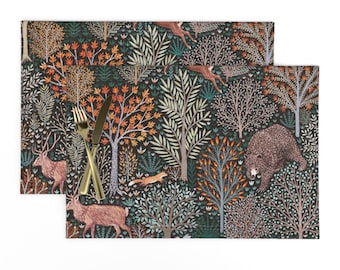 Woodland Placemats (Set of 2) - Rustic Fall Forest by rebecca_reck_art - Rustic Autumn Thanksgiving Animals Cloth Placemats by Spoonflower
