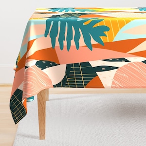 Mod Tropical Tablecloth - Abstract Collage by tasiania - Hawaiian Geometric Leaves Jungle Bungalow  Cotton Sateen Tablecloth by Spoonflower