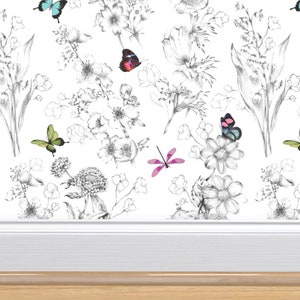 Butterflies Non-Pasted Wallpaper Butterfly Sketch Black And White - Le Papillon by willowlanetextiles Wallpaper Double Roll by Spoonflower image 5