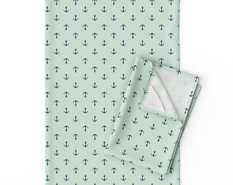 Beach House Tea Towels (Set of 2) - Anchors Mint And Navy by littlearrowdesign - Nautical Sea Mint Linen Cotton Tea Towels by Spoonflower