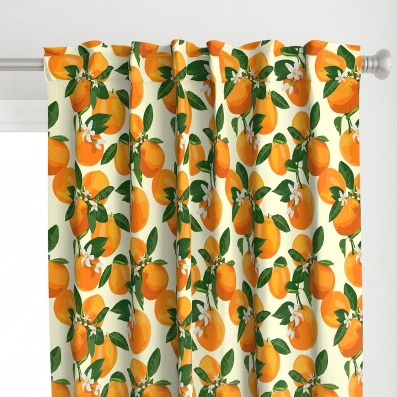 Citrus Curtain Panel Oranges And Blossoms On Cream Ii by kaileyhawthorn Summer Fruit Oranges Food Custom Curtain Panel by Spoonflower