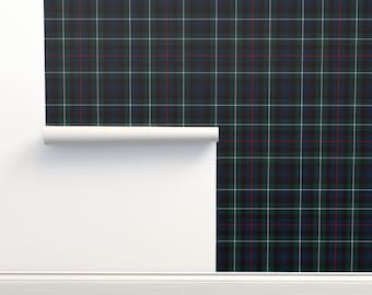 Tartan Non-Pasted Wallpaper Plaid Geometric Squares  - Mackenzie Tartan Plaid by laurawrightstudio Wallpaper Double Roll by Spoonflower