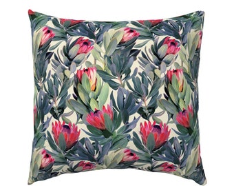 Floral Jungle Protea Proteas Painted South Africa Fynbos Pillow Sham by Roostery 
