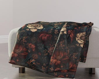 Gothic Throw Blanket - Dark Academia Flowers Bold Florals Moody Garden Throw Blanket - Floral Blooms by 1801prints