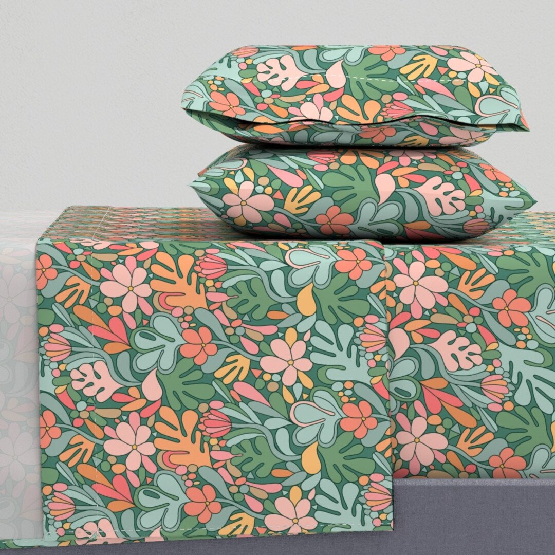Floral Sheets Retro Floral Curtain by Kostolom3000 Flowers Retro Aqua ...