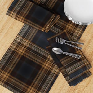 Blue Brown Tartan Table Runner - Traditional English Scottish Masculine Cotton Sateen Table Runner - Fine Line Plaid by northern_whimsy image 3
