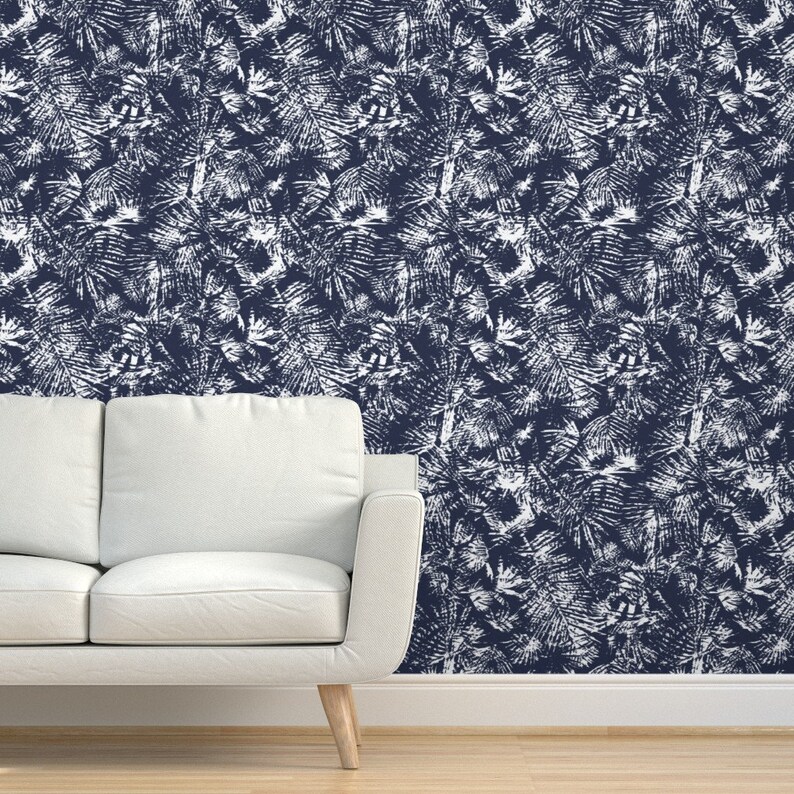 Tropical Blue Palms Wallpaper Boho Palm Leaves by Etsy