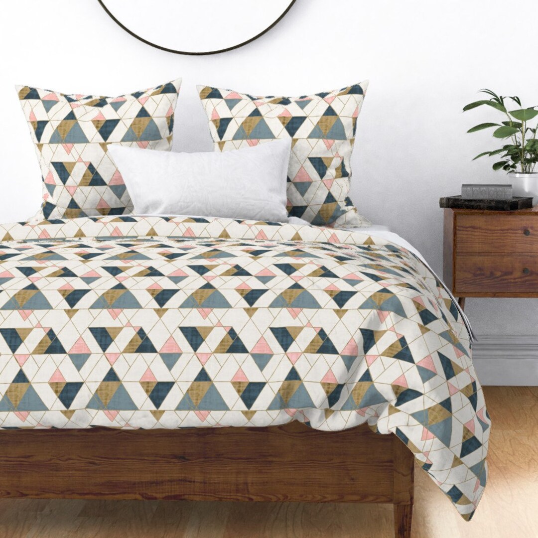 Modern Boho Duvet Cover Mod Triangles Gold Pink Blue by - Etsy