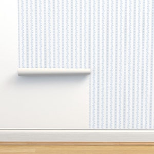 Cottage Floral Non-Pasted Wallpaper - Zuri Stripe by lilyoake - Light Blue White Botanical Small Scale Wallpaper Double Roll by Spoonflower