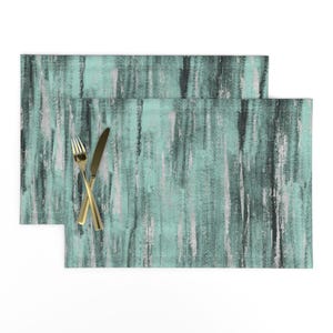 Teal Placemats (Set of 2) - Painted Texture Blue Sage Jade Silver by crystal_walen - Mint Jade Mod Texture Cloth Placemats by Spoonflower