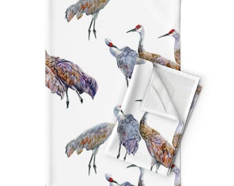 Aquarell Vogel Geschirrtücher 2er Set - Natur Wildtier Kranich Tier Moderne Leinen Baumwolle - Kraniche von vickyllilla