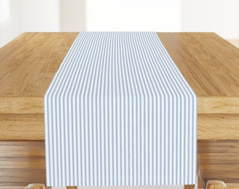 Blue Stripe Table Runner - Cottage Ticking Stripe Blueberry Vertical by lilyoake - Beach Nautical Cotton Sateen Table Runner by Spoonflower