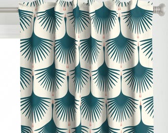 Mod Cranes Curtain Panel - Art Deco Swans by katerhees - Teal Cream Ivory Mid Century Modern Custom Curtain Panel by Spoonflower