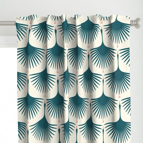 Mod Cranes Curtain Panel - Teal Cream Ivory Mid Century Modern Art Deco Style Custom Curtain Panel - Art Deco Swans by katerhees -