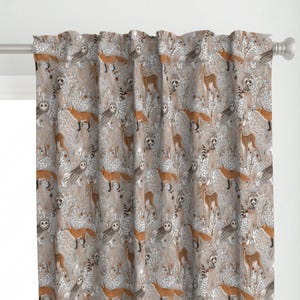 Nature Curtain Panel - Brown-forest-animals by gomboc - Deer Forest Woodland Owl Wild Animals Baby Fox Custom Curtain Panel by Spoonflower