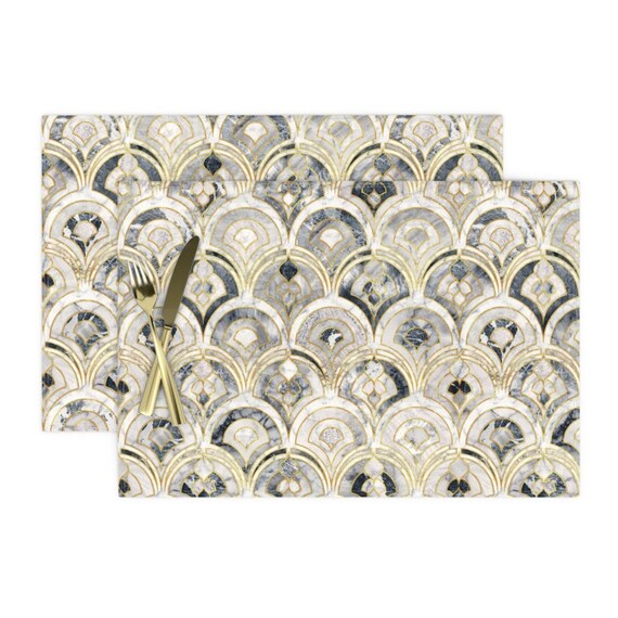 Art Deco Placemats Set of 2 Marble Art Deco Tiles Charcoal Etsy