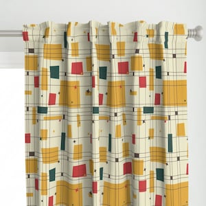 Vintage Style Mod Curtain Panel - Take 5 - 18in Gold by studiofibonacci - Retro Geometric 1950s  Custom Curtain Panel by Spoonflower