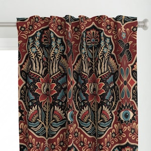 Witchy Damask Curtain Panel - Mystical Eye Damask by misentangledvision - Gothic Large Scale Folk Art Custom Curtain Panel by Spoonflower