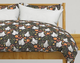 Cottagecore Ghosts Bedding - Woodland Autumn by 3rittanylane - Woodland Whimsical Cotton Sateen Duvet Cover OR Pillow Shams by Spoonflower