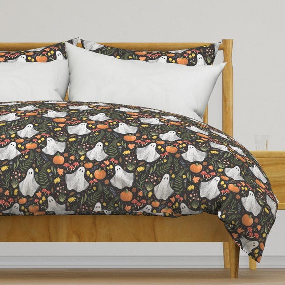 Cottagecore Ghosts Bedding - Woodland Autumn by 3rittanylane - Woodland Whimsical Cotton Sateen Duvet Cover OR Pillow Shams by Spoonflower
