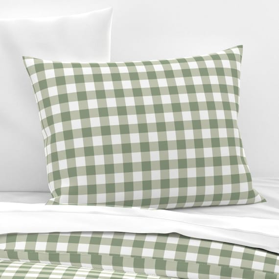 Traditionelle karierte Bettwäsche - grünes Karo von pipaluk_co - Sage Grün Eukalyptus Grün Weiß Tartan Baumwollsatin Bettbezug ODER Kissenbezüge