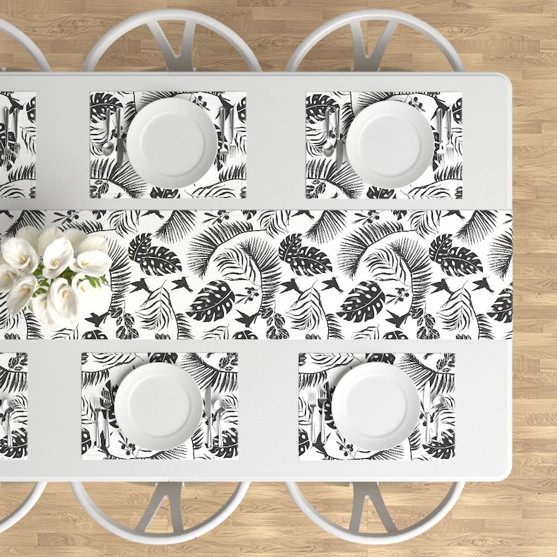 Set of 4 Hummingbirds Cloth Placemats by Spoonflower - Black And White Tropical Leaf by andrea/_haase/_design Jungle Placemats