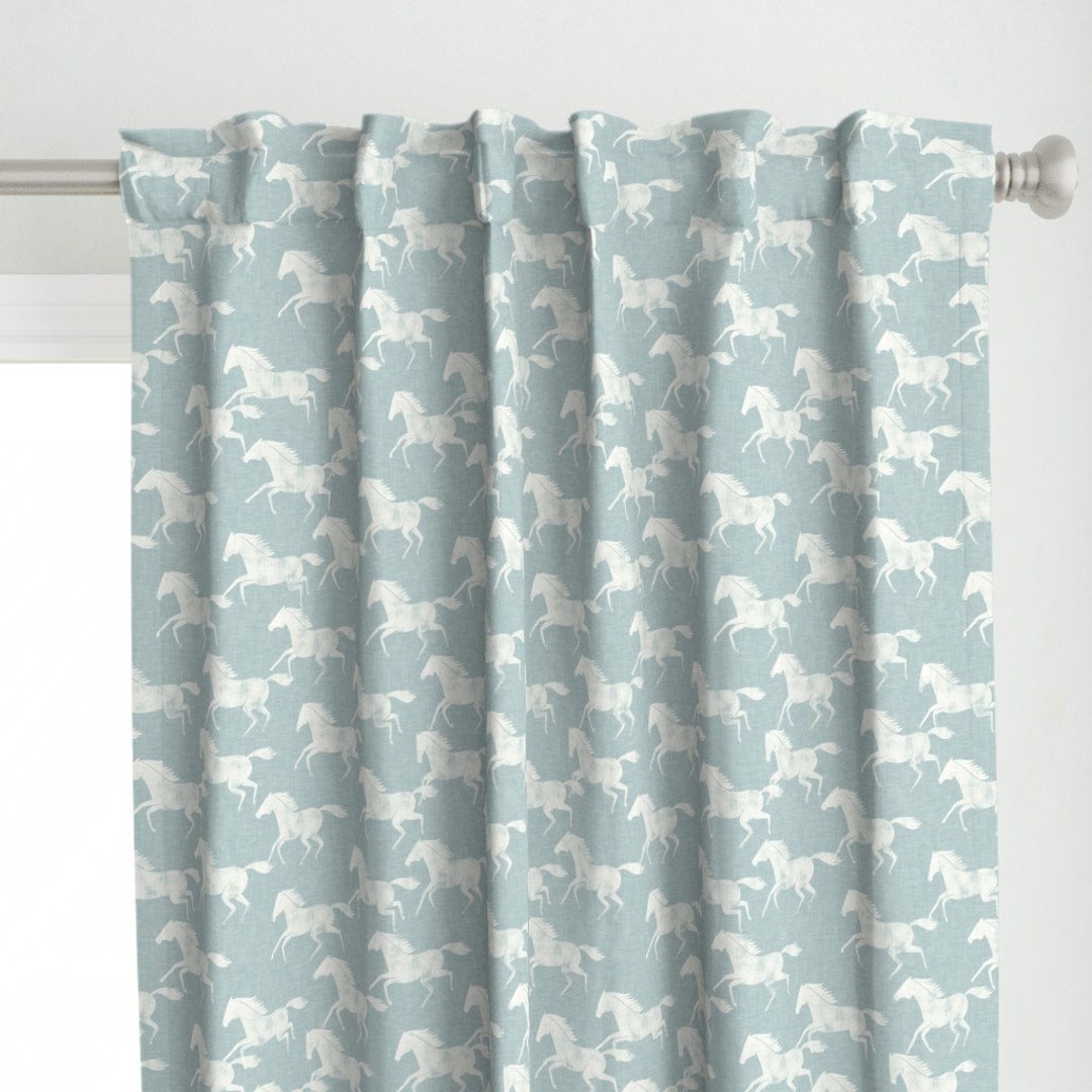 Vintage Equestrian Curtain Panel Wild Horses by Littlearrowdecor