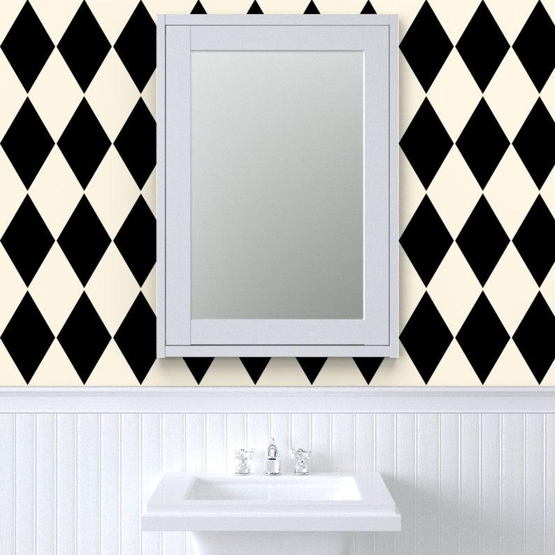 Harlequin Diamonds Wallpaper Cosmic Latte & Black by Etsy