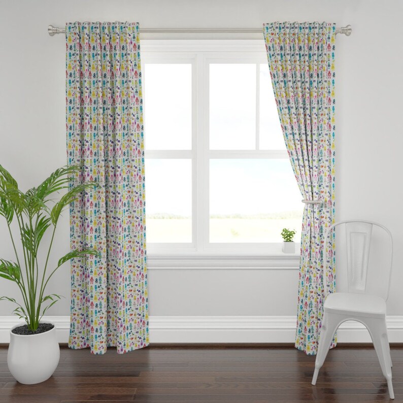 Medium Robo Space Custom Curtain Panel by Spoonflower On Grey Robots Curtain Panel Small by cecca Robots In Space