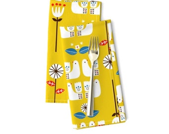 Yellow Mod Dinner Napkins (Set of 2) - Scandi Birds by rosalindmaroneyillustration - Bright Scandi  Cloth Napkins by Spoonflower