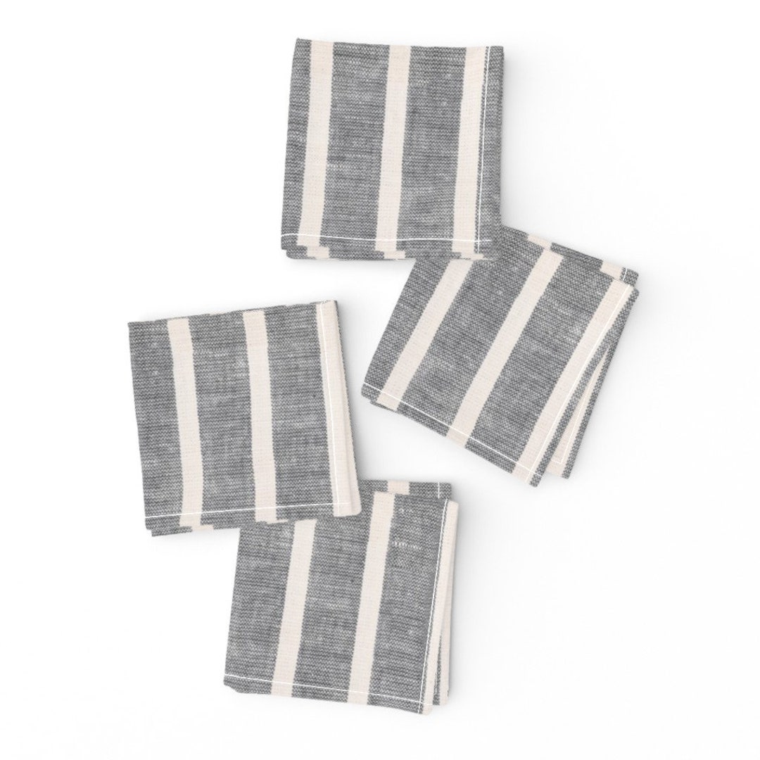 Cream Cocktail Napkins set of 4 Gray Linen Towel Vertical by Everindie