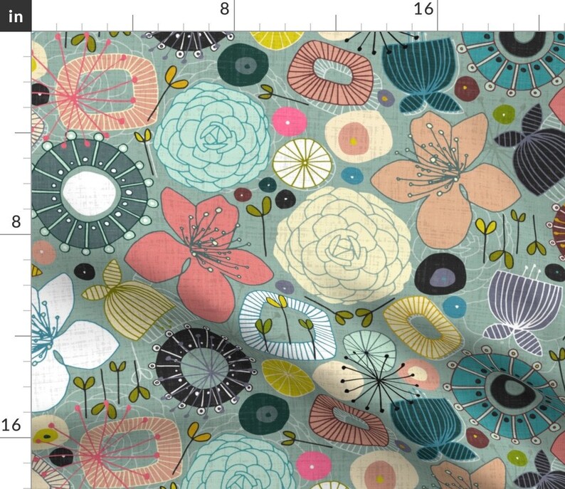 Oriental Blooms by scrummy Floral Japanese Garden Botanical Cotton Sateen Table Runner by Spoonflower Mid Century Modern Table Runner
