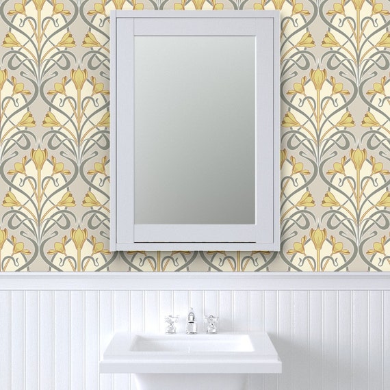 アールヌーボーの糊なし壁紙 ニュートラル モダニズム 1900年代風