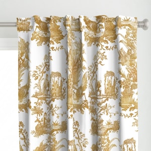 Toile Panel - Vorhang Panel - Chinoiserie Toile von peacoquettedesigns - Chinoiserie asiatisch Gold Weiß chinesischer Vorhang von Spoonflower